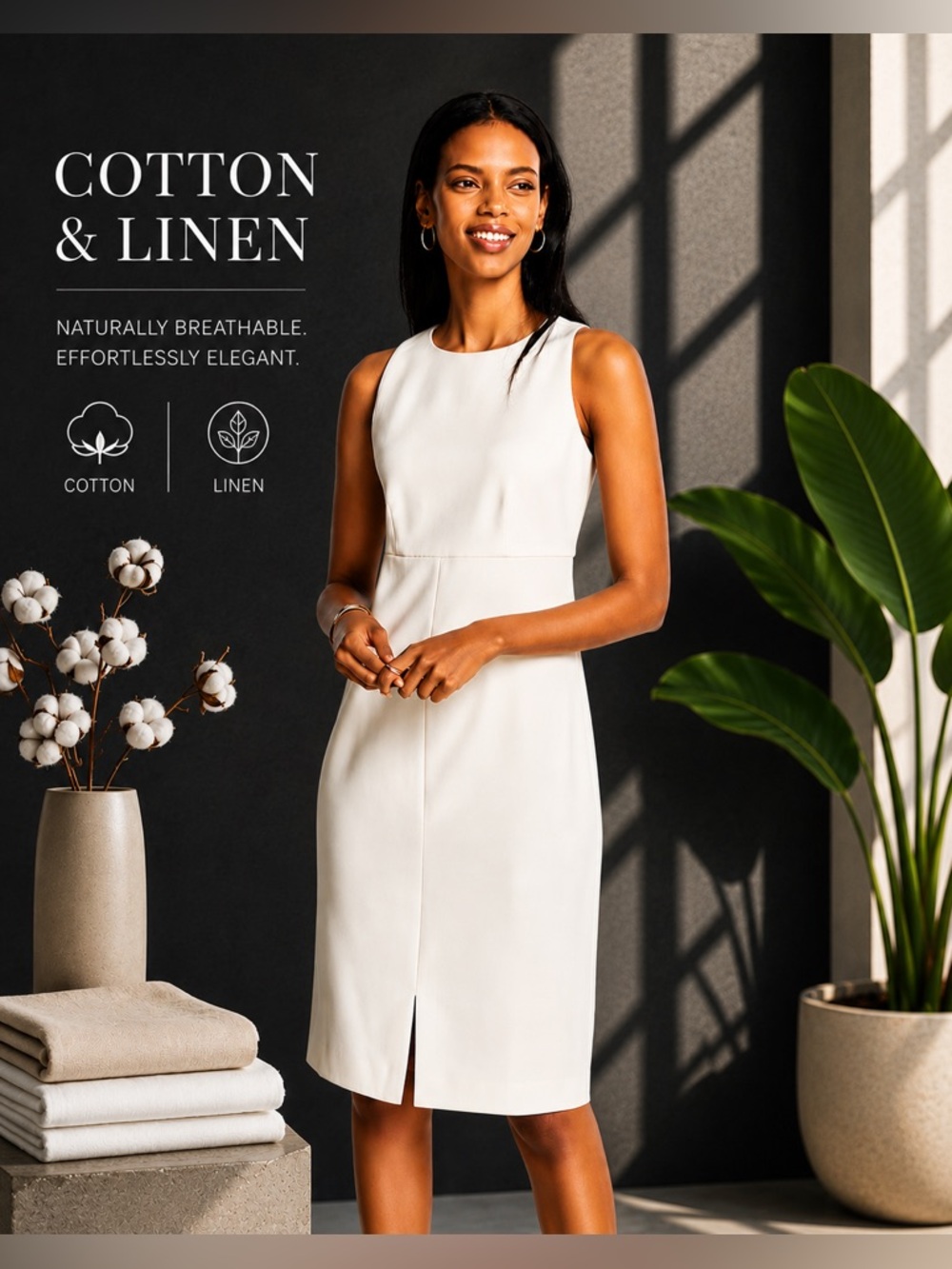 Ann Taylor White Linen Blend Sheath Dress NWT Cotton Lined Sleeveless Midi